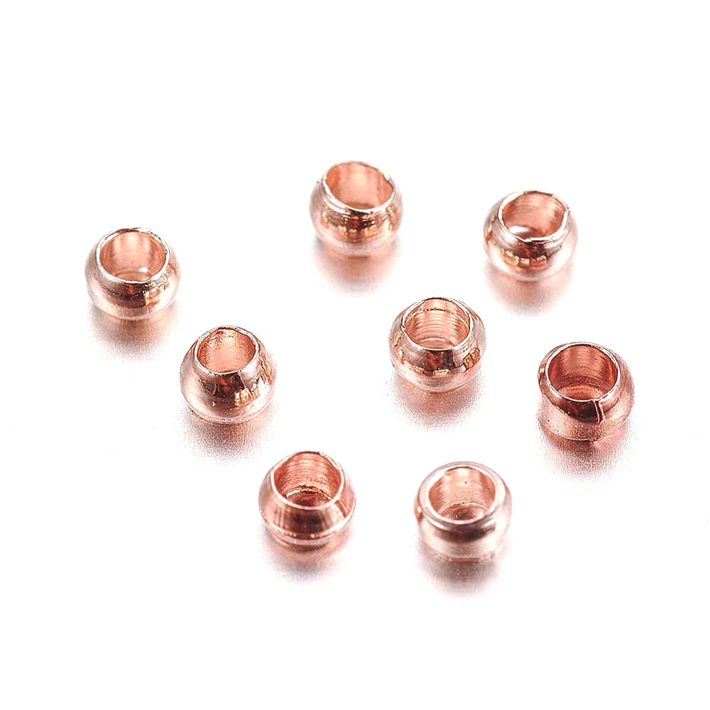 200 Rose Gold Plated Crimp Beads - 2mm Findings Julz Beads 