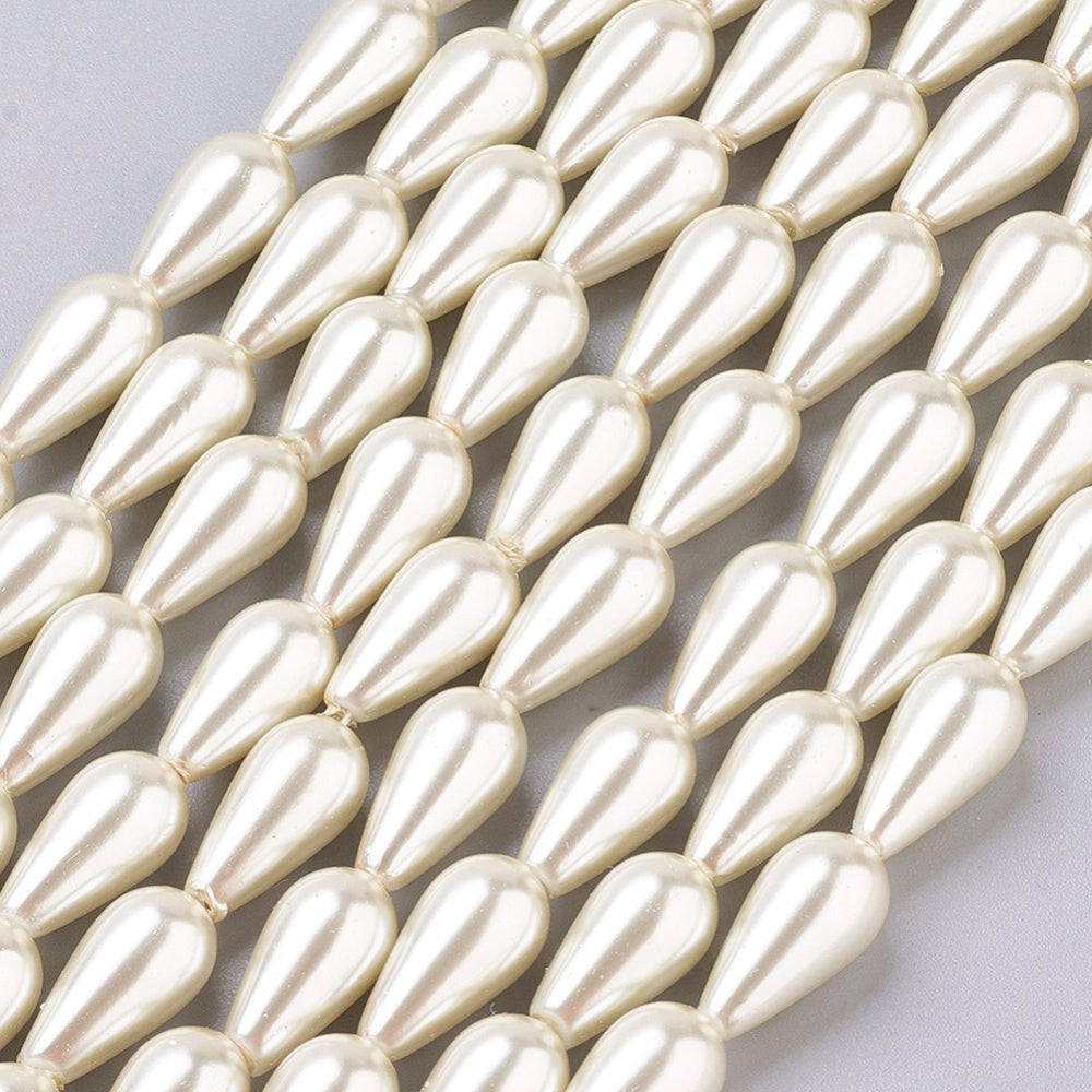 24 Faux Glass Pearl Tear Drop Beads - Ivory - 16mm x 8mm Glass Julz Beads 