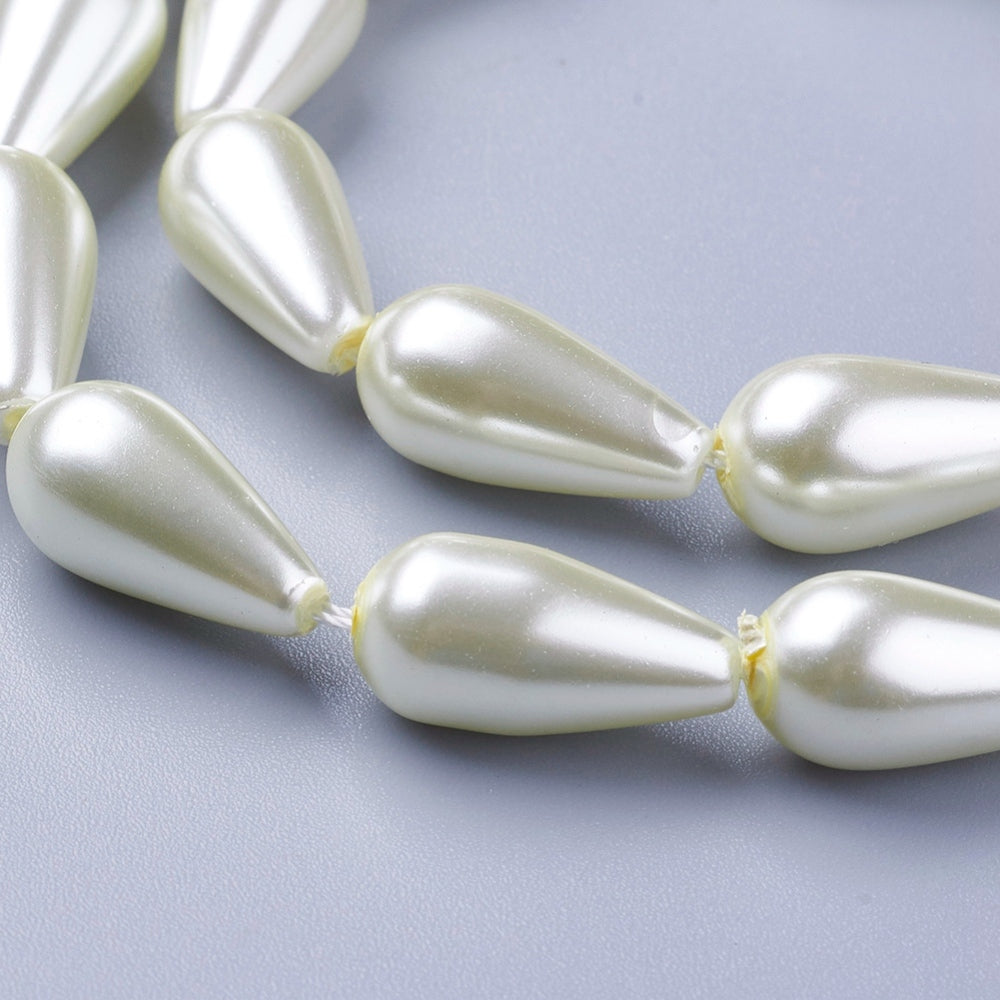 Pearl Glass Teardrop Beads White 16mm Strand Julz Beads UK