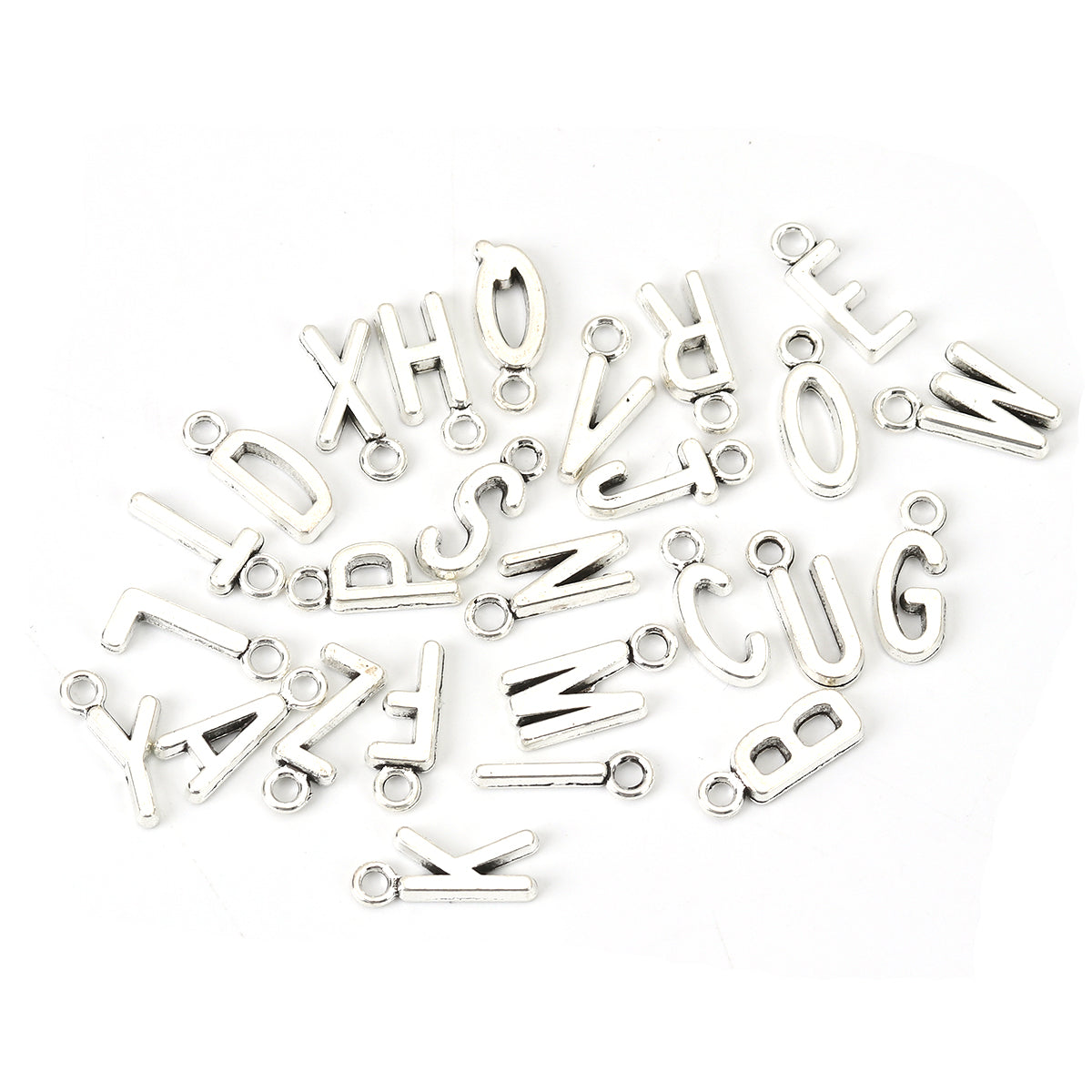 Alphabet Charms A to Z (26pcs) (16mm / Tibetan Silver) Metal Finding Pendant Bracelet Earrings Zipper Pulls Bookmarks Key Chains CHM191