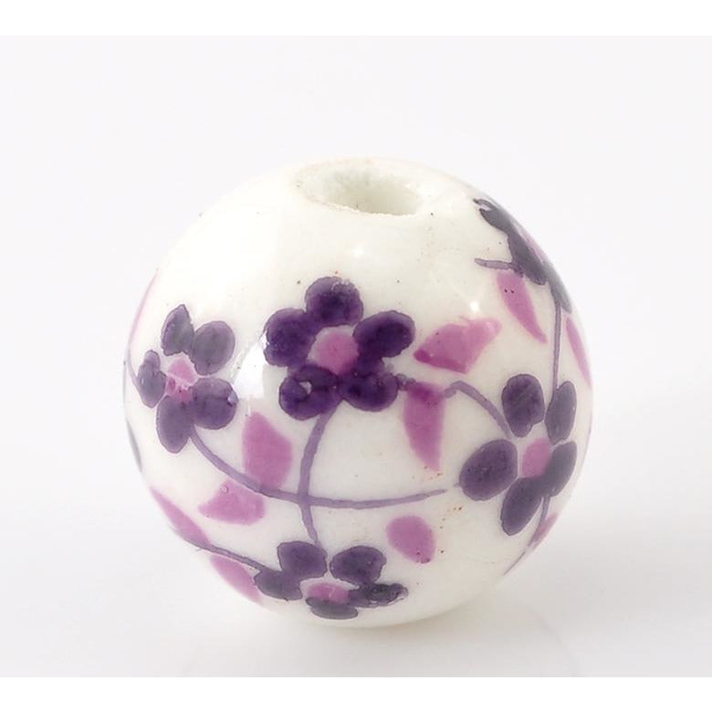 30 Ceramic Purple Flower Beads - 12mm Clay Julz Beads 