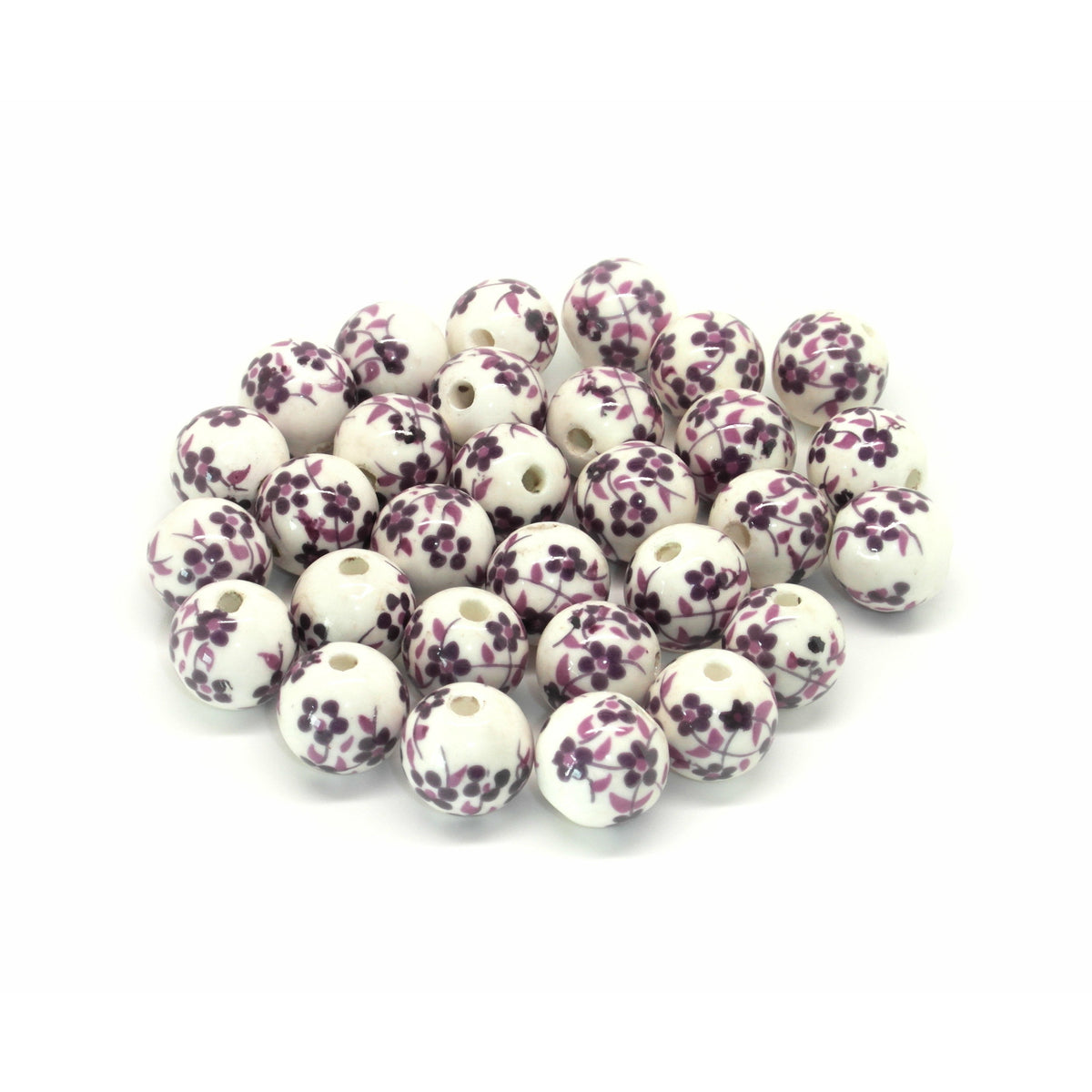 White Clay Beads with White Small Flower & AB Rhinestones, 18mm