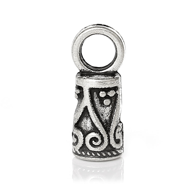 30 Cord Ends - Kumihimo Ornate Pattern - Antique Silver Tone - 14mm x 5mm Cord Ends Julz Beads 