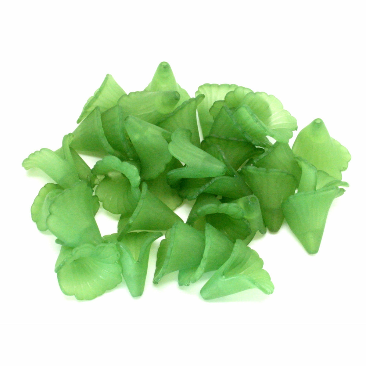 30 Green Large Flower Beads - Frosted Acrylic - 19x17mm Bead Caps Julz Beads 