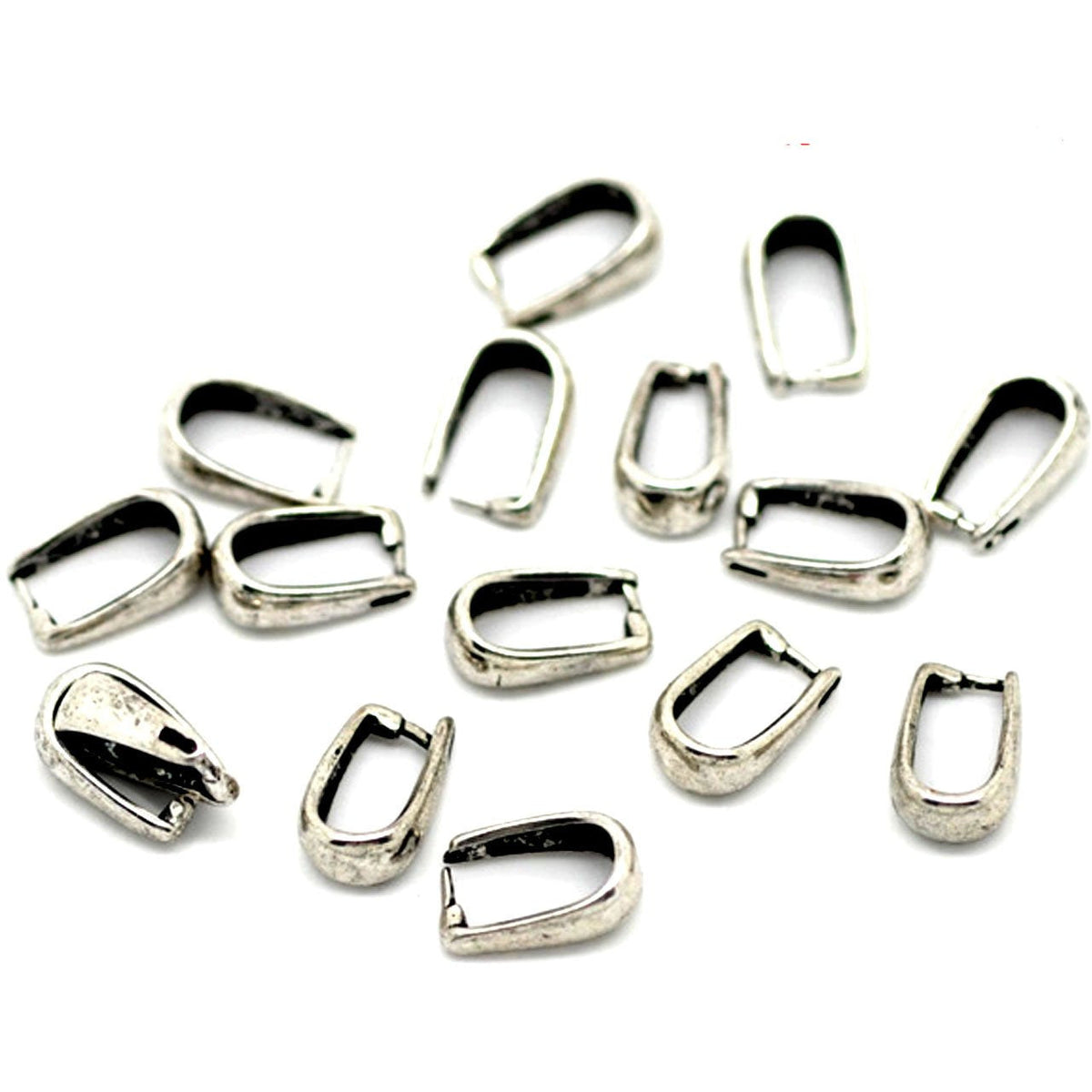 30 Horseshoe Pinch Clip Pendant Bails - Antique Silver Tone - 10mm x 6mm Pendant Bails Julz Beads 