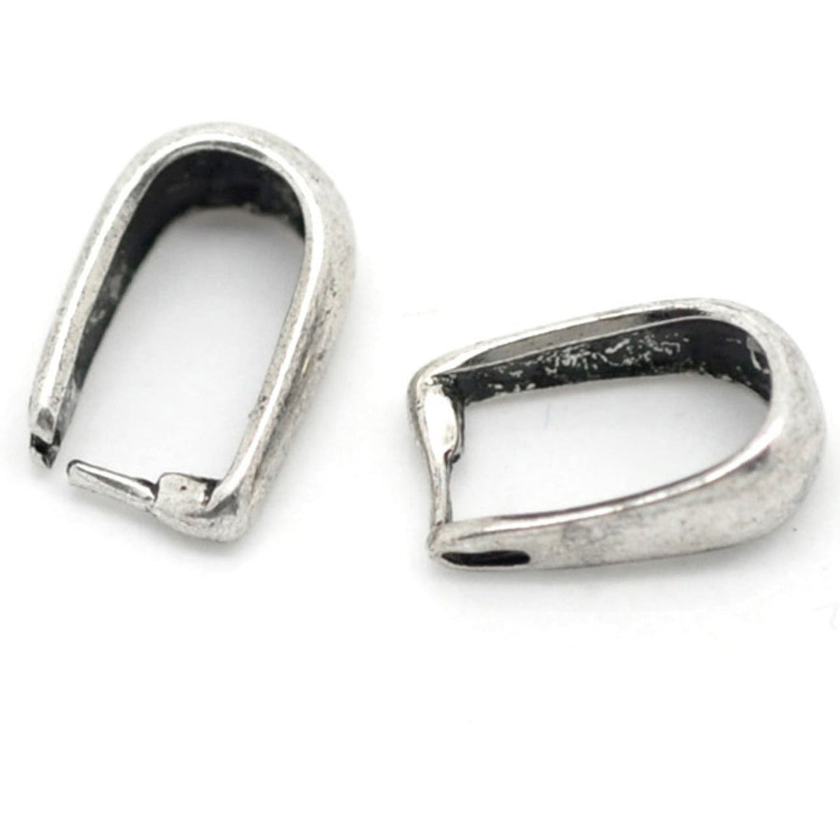 30 Horseshoe Pinch Clip Pendant Bails - Antique Silver Tone - 10mm x 6mm Pendant Bails Julz Beads 