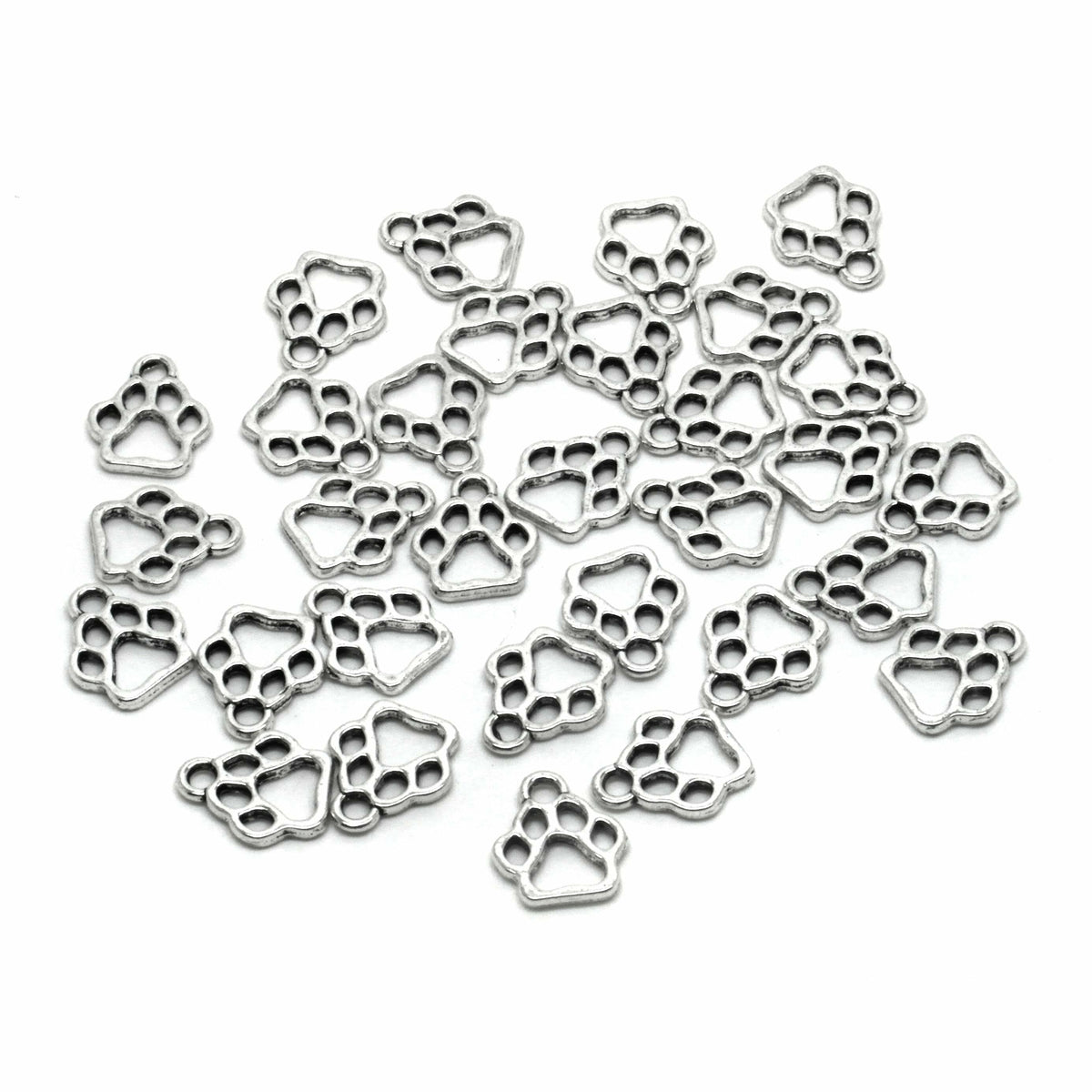 30 Paw Print Charms - Antique Silver Tone - 13mm x 11mm Charms Julz Beads 