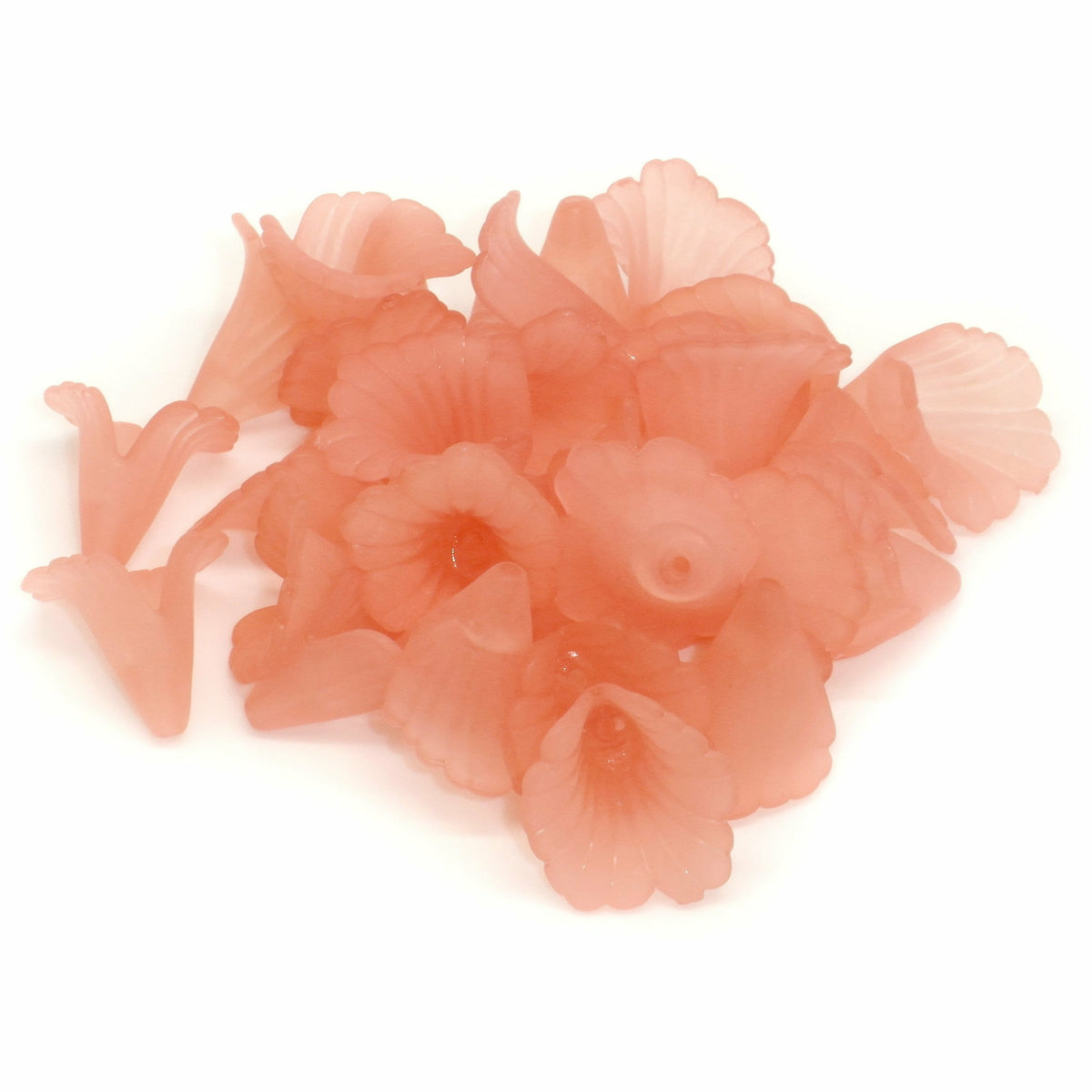 30 Peach Large Flower Beads - Frosted Acrylic - 19x17mm Bead Caps Julz Beads 