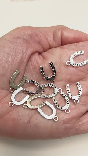 Horseshoe "Good Luck" Charms - Antique Silver - 18mm - Pack of 10