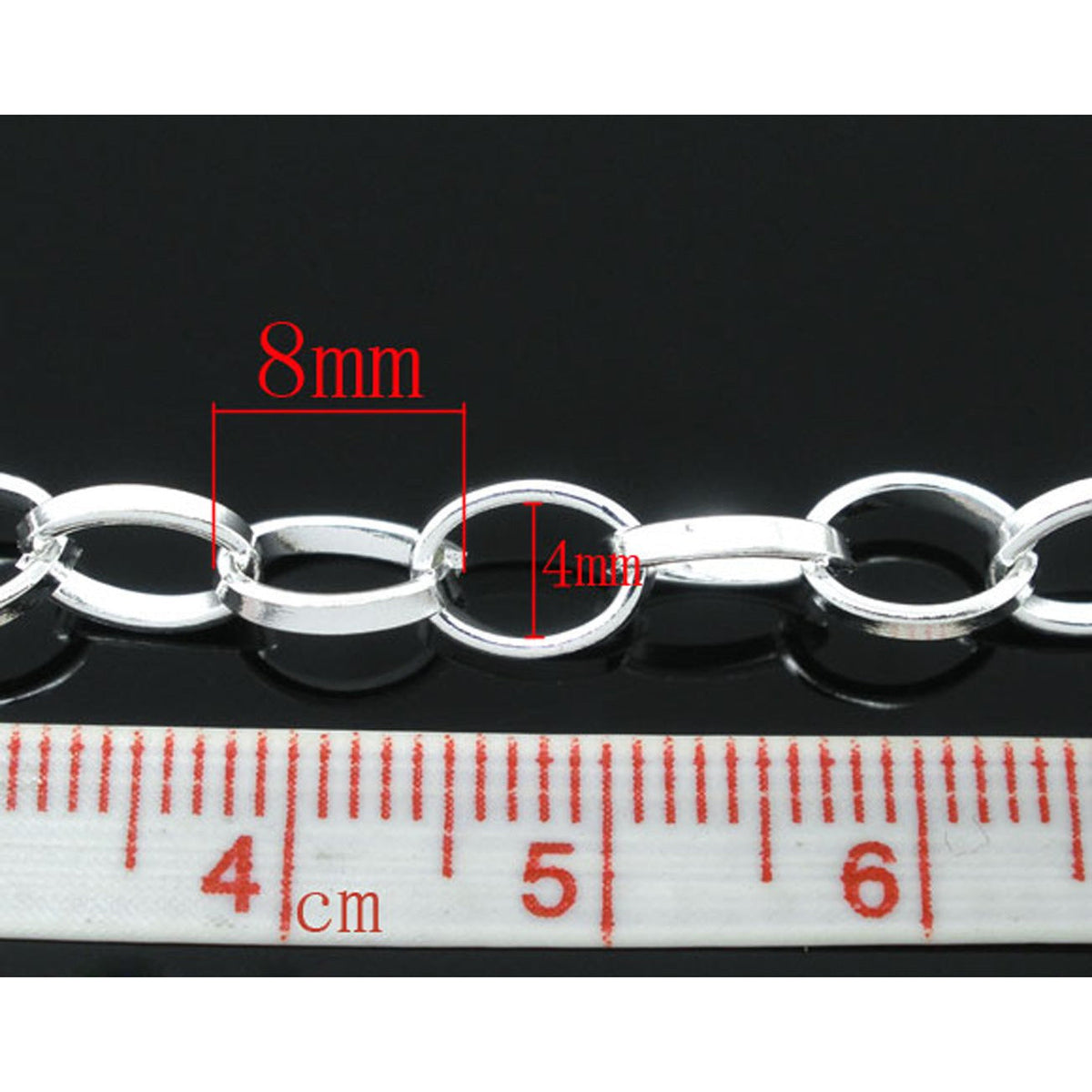 4 Metres Silver Plated Link Cable Chain - Link Size 8mm x 6mm Chains Julz Beads 