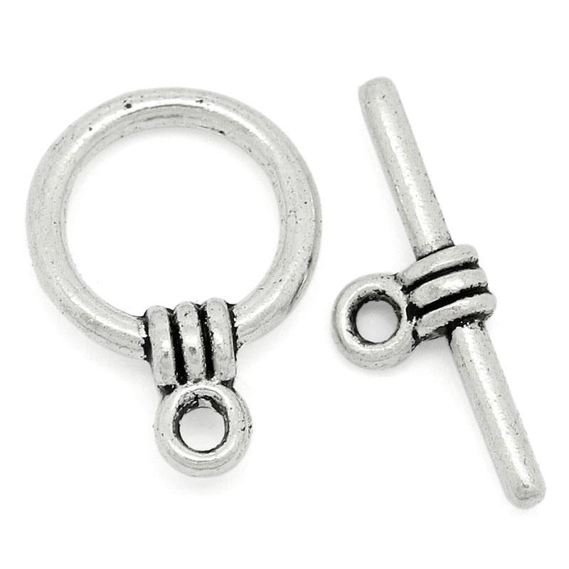 40 Carved Stripe Toggle Clasps Sets - Antique Silver Tone Clasps Julz Beads 