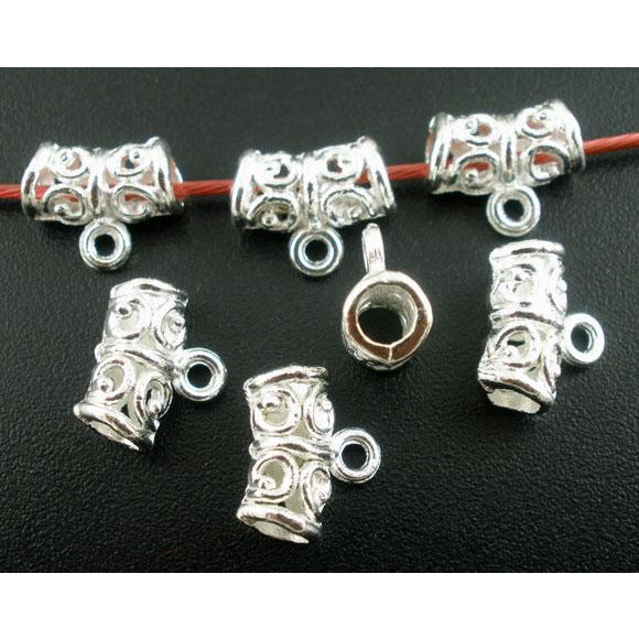 40 Pendant Bails - Scroll Pattern - Silver Plated - 11mm x 5mm Pendant Bails Julz Beads 