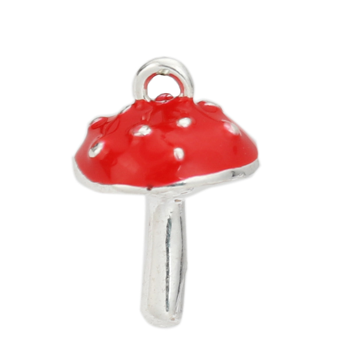 5 3D Mushroom Charms - Silver Plated with Red Enamelling - 17mm x 20mm Charms Julz Beads 