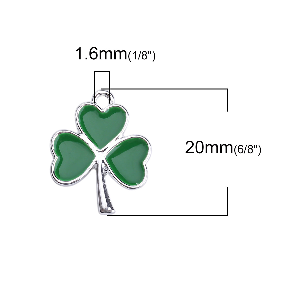 5 Heart Leaf Clover - Silver Plated with Green Enamelling - 20mmx16mm Charms Julz Beads 