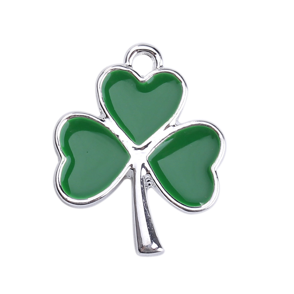 5 Heart Leaf Clover - Silver Plated with Green Enamelling - 20mmx16mm Charms Julz Beads 