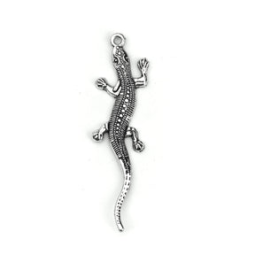 5 Lizard Gecko Charm - Silver Tone - 54mm x 15mm Charms Julz Beads 