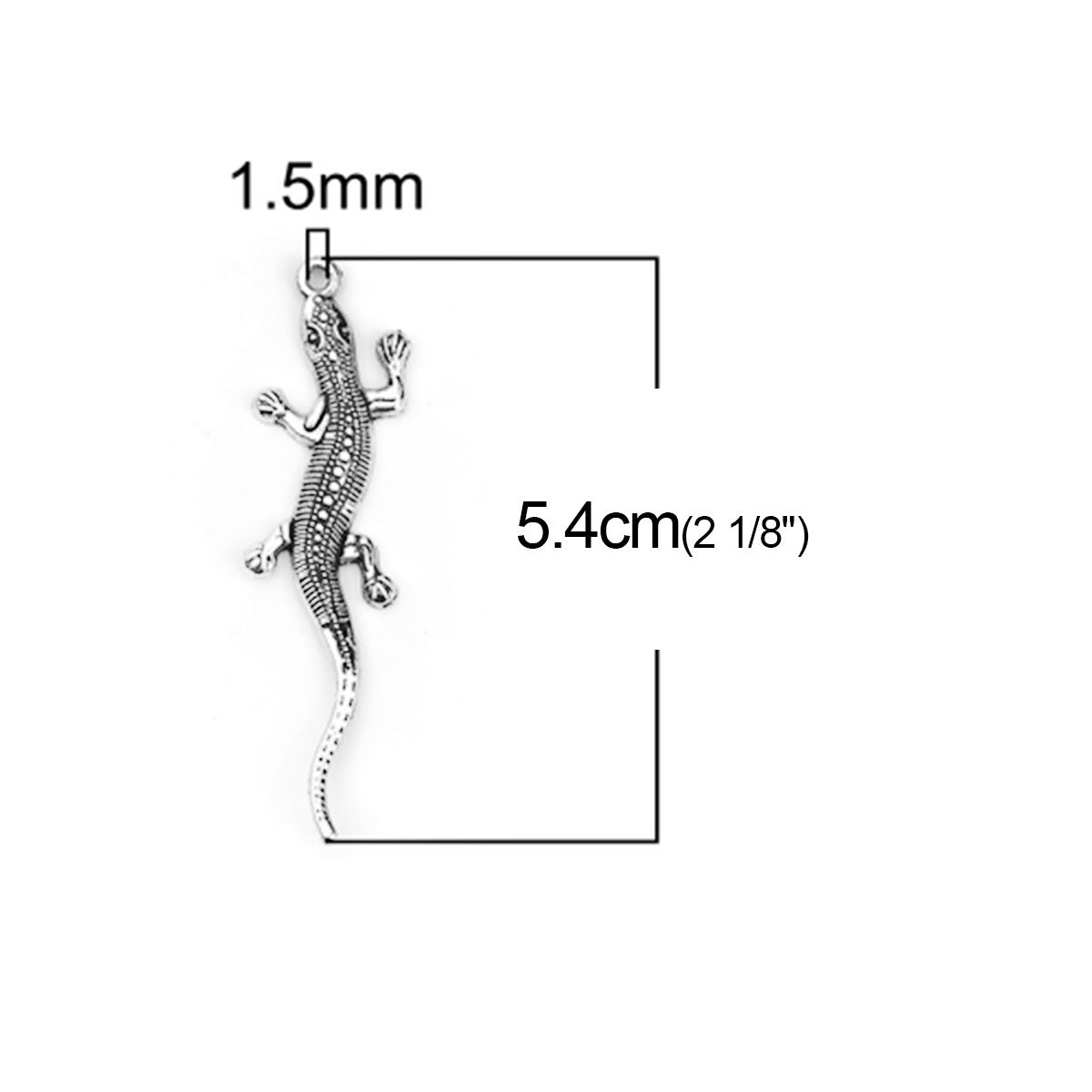 5 Lizard Gecko Charm - Silver Tone - 54mm x 15mm Charms Julz Beads 