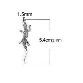 5 Lizard Gecko Charm - Silver Tone - 54mm x 15mm Charms Julz Beads 