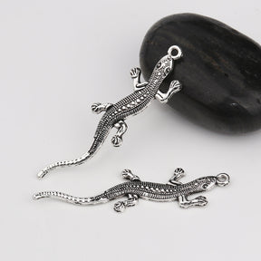 5 Lizard Gecko Charm - Silver Tone - 54mm x 15mm Charms Julz Beads 