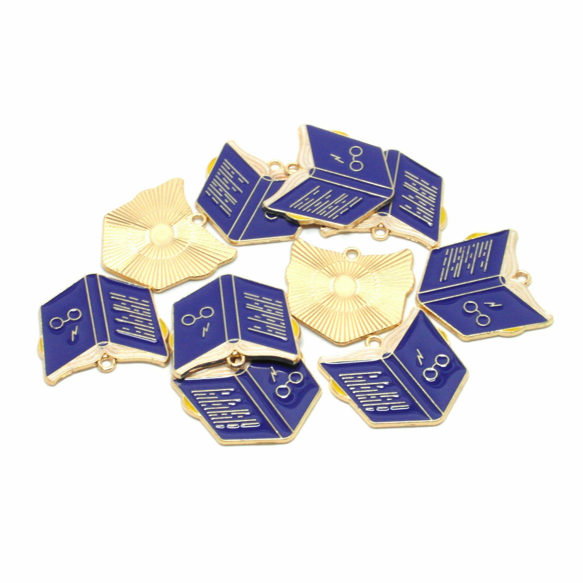 5 Magic Spell Book Charms - Gold Plated and Enamel - 25mm x 23mm Charms Julz Beads 