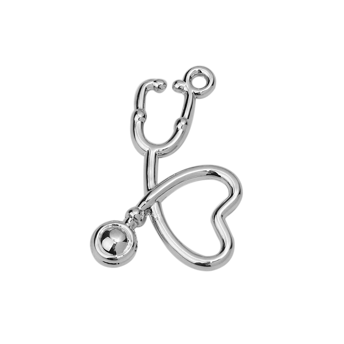 5 Stethoscope Hollow Heart Charms - Silver Plated - 22mm x 15mm Charms Julz Beads 