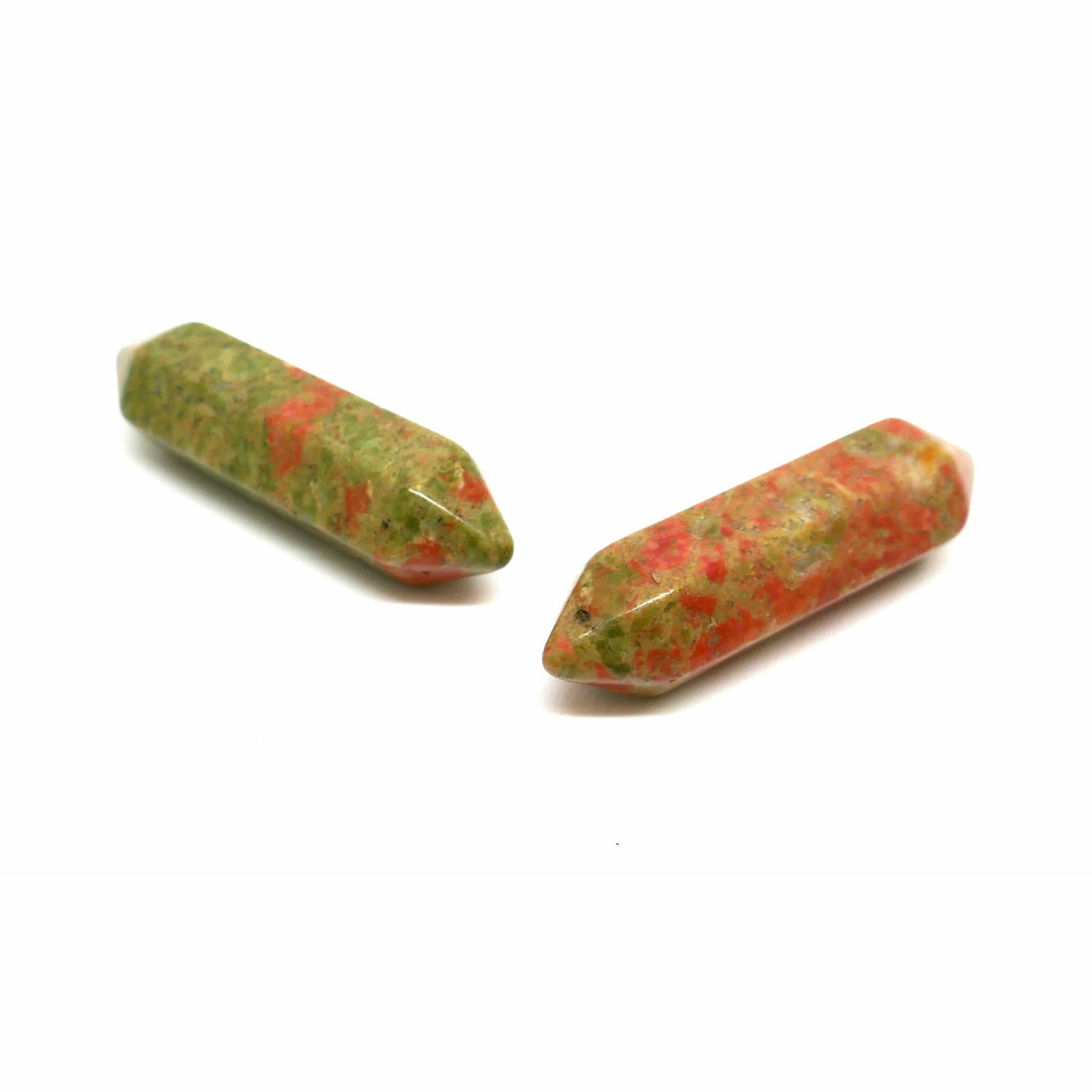 5 Unakite Bullets - Faceted Double Terminated Gemstone - 30mm x 9mm Gemstone Julz Beads 