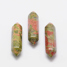 5 Unakite Bullets - Faceted Double Terminated Gemstone - 30mm x 9mm Gemstone Julz Beads 
