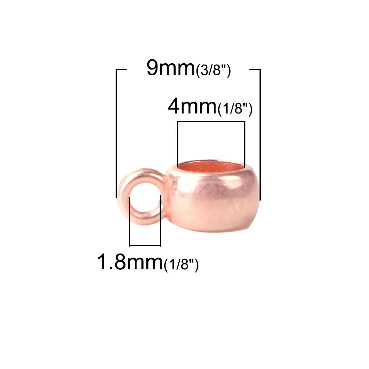 50 Bail Beads - Charm Hangers - 9mmx4mm - Rose Gold Julz Beads 