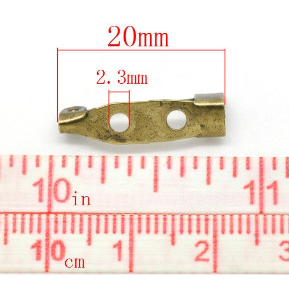 50 Brooch Backs - Antique Bronze Tone - 20mm x 5mm Brooch Components Julz Beads 