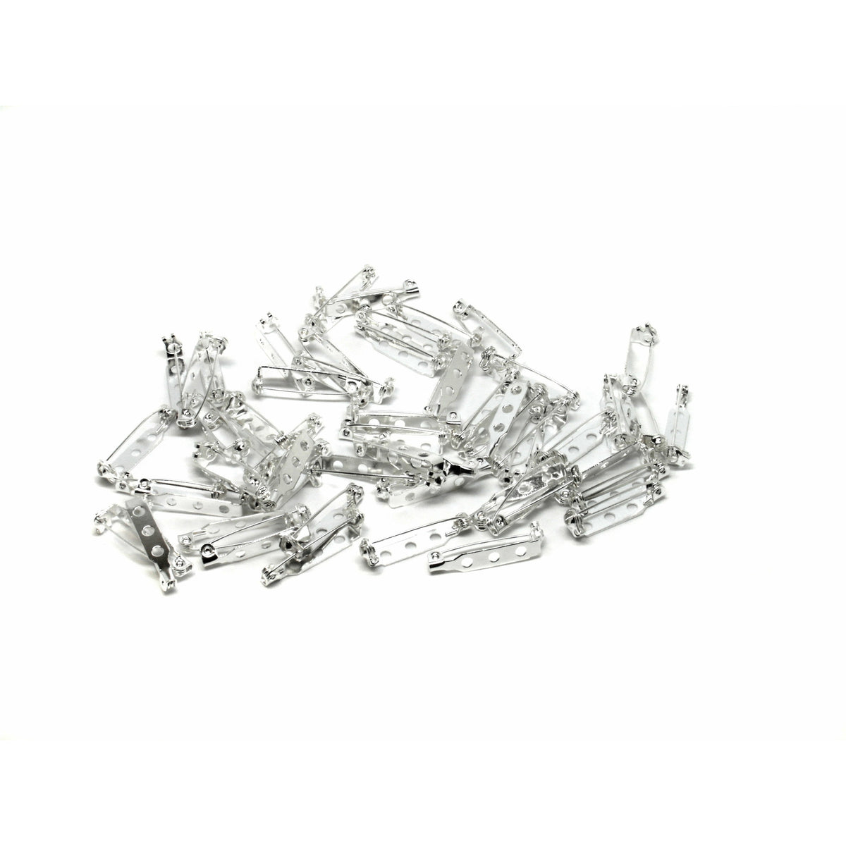 50 Brooch Backs - Silver Plated - 28mm x 7mm Brooch Components Julz Beads 