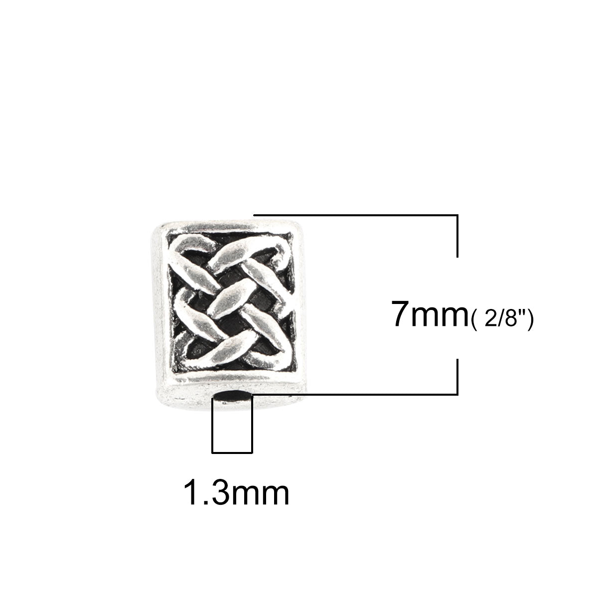 50 Celtic Knot Rectangle Beads - Antique Silver Tone - 7mm x 6mm Metal Julz Beads 