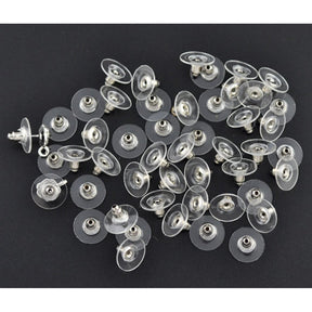 50 Earring Backs Stoppers Ear Nuts - Silver Tone & Plastic - 11mm x 6mm Earring Blanks Julz Beads 