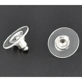 50 Earring Backs Stoppers Ear Nuts - Silver Tone & Plastic - 11mm x 6mm Earring Blanks Julz Beads 
