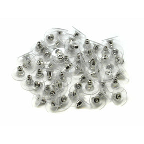 50 Earring Backs Stoppers Ear Nuts - Silver Tone & Plastic - 11mm x 6mm Earring Blanks Julz Beads 