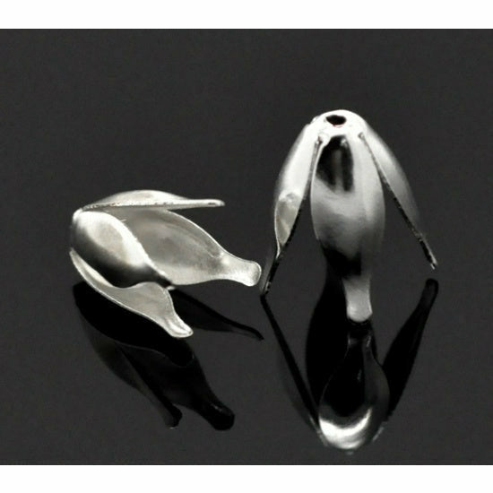 50 Flower Bead Caps - Silver Plated - 13mm x 8mm Julz Beads 