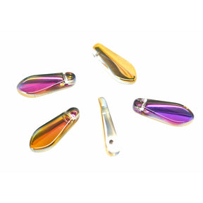 50 Fuchsia Teardrop Glass Beads - Two Tone Purple Gold - 16mm x 6mm Julz Beads 