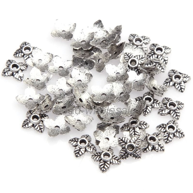Antique Silver Plated Beaded Star Bead Caps, 5.5 x 2 mm - 50 Caps