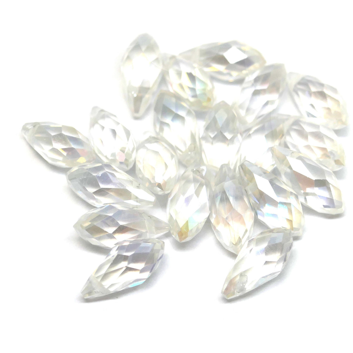 50 Teardrop Faceted Crystal Glass Beads - Clear AB Coated - 13mm x 6mm Julz Beads 