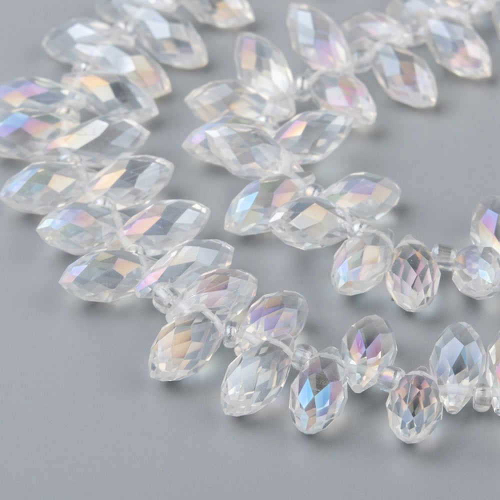 50 Teardrop Faceted Crystal Glass Beads - Clear AB Coated - 13mm x 6mm Julz Beads 