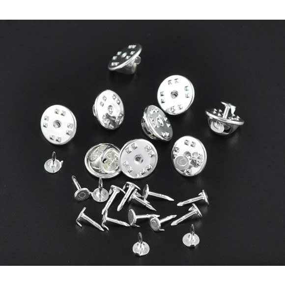 50 Tie-Tac Lapel Pins - Silver Plated - 4mm Dia - 8mm Long Cufflink/Tie Tac Blanks Julz Beads 