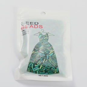 50g AB Coated Green Bugle Seed Beads - 6mm x 1.8mm Seed Julz Beads 