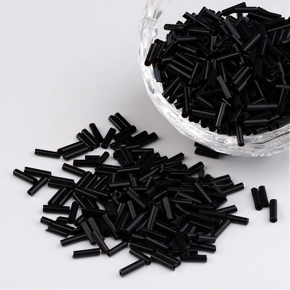 50g Opaque Black Bugle Seed Beads - 6mm x 1.8mm Seed Julz Beads 