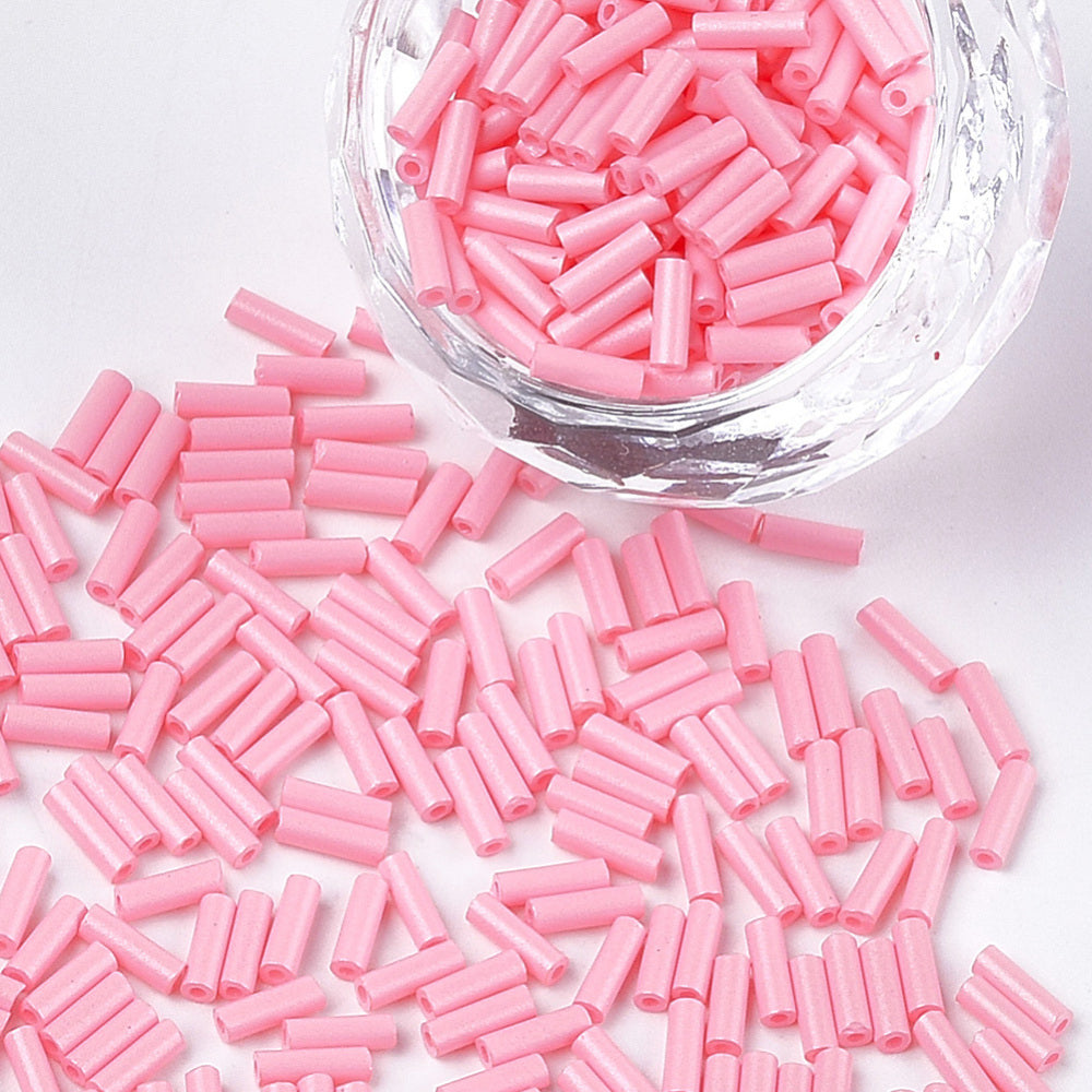 50g Opaque Pink Bugle Seed Beads - 6mm x 2mm Seed Julz Beads 
