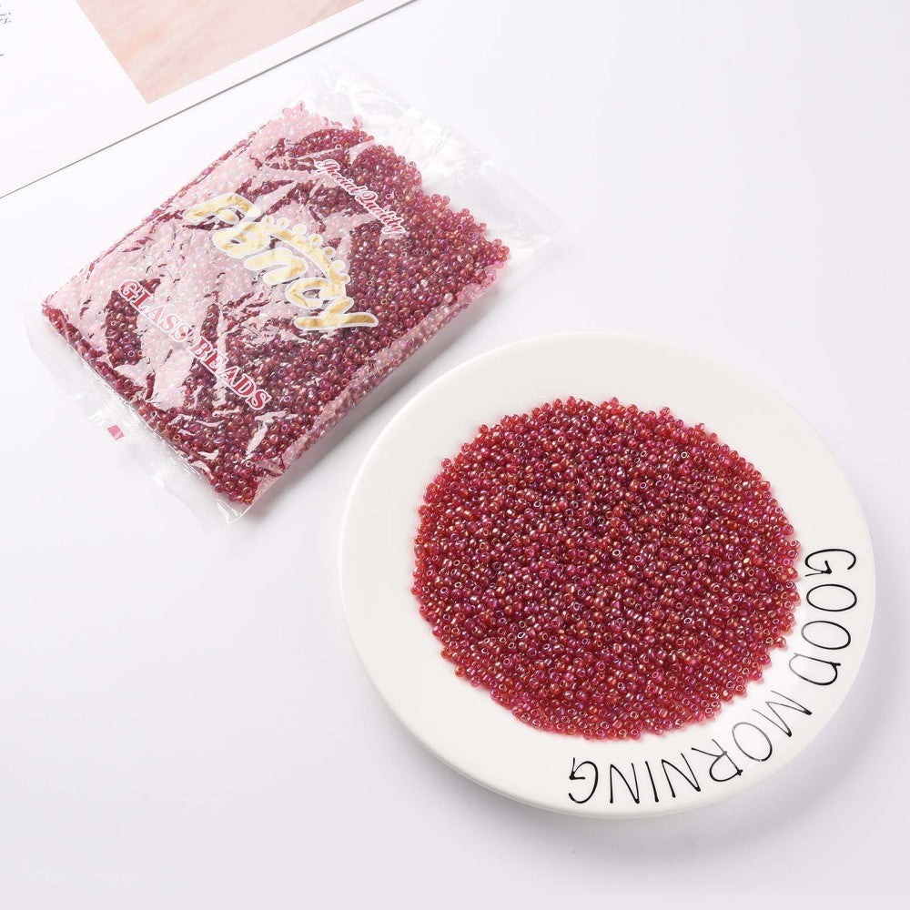 50g Red Glass Seed Beads - AB Coated Red - 4mm Julz Beads 