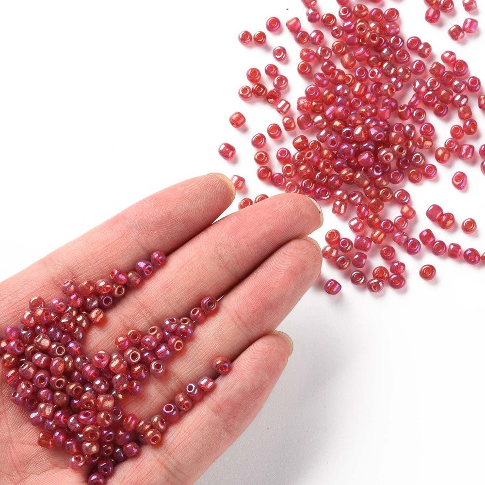 50g Red Glass Seed Beads - AB Coated Red - 4mm Julz Beads 