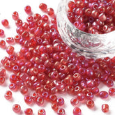 50g Red Glass Seed Beads - AB Coated Red - 4mm Julz Beads 