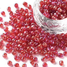 50g Red Glass Seed Beads - AB Coated Red - 4mm Julz Beads 