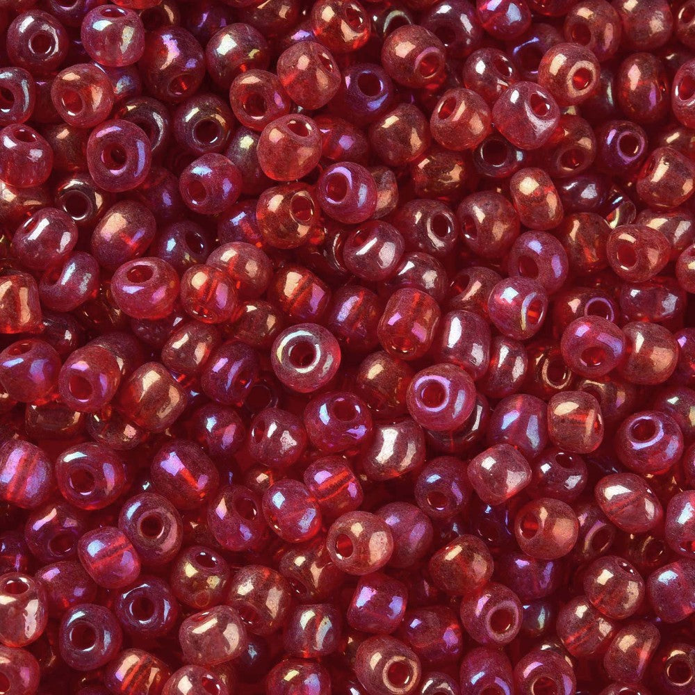 50g Red Glass Seed Beads - AB Coated Red - 4mm Julz Beads 