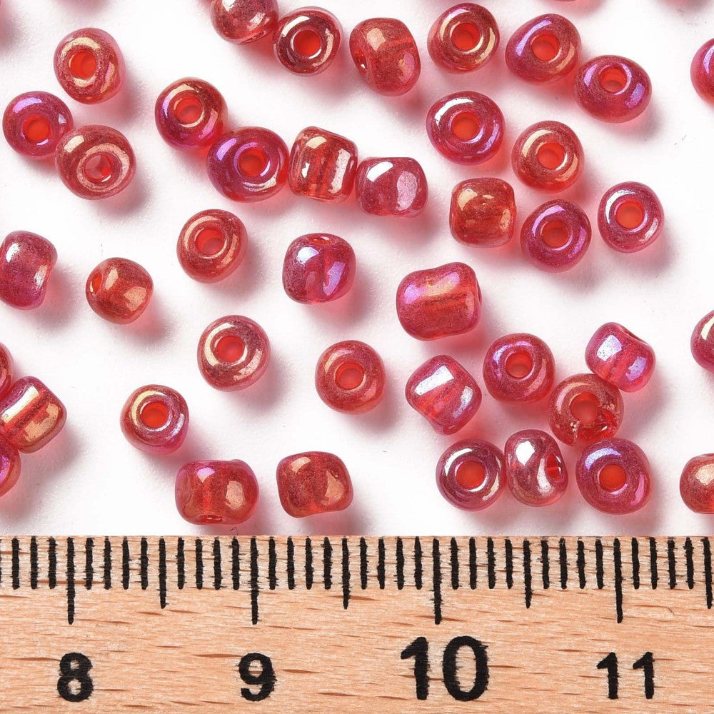 50g Red Glass Seed Beads - AB Coated Red - 4mm Julz Beads 