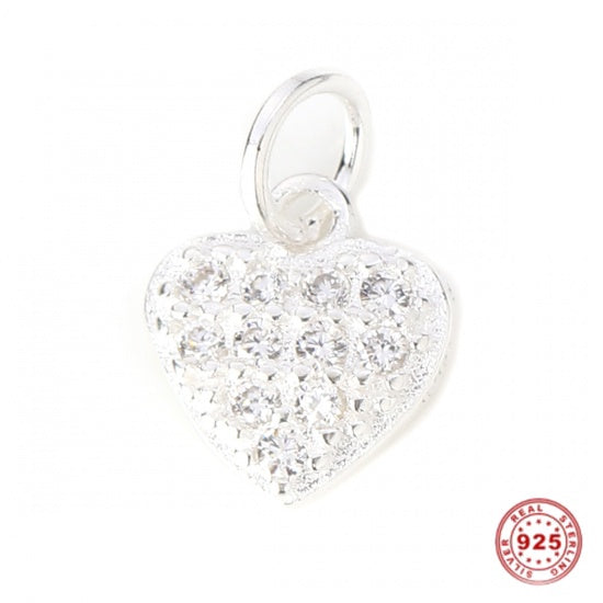 Sterling Silver Heart Charm - Rhinestone - 10mm - Pack of 1